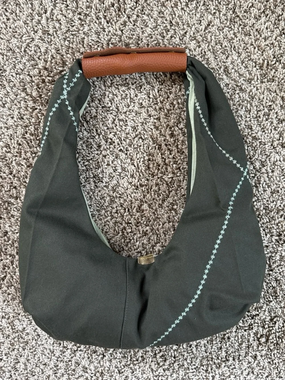 Olive Green Shoulder Hobo Bag with Brown Leather Accent